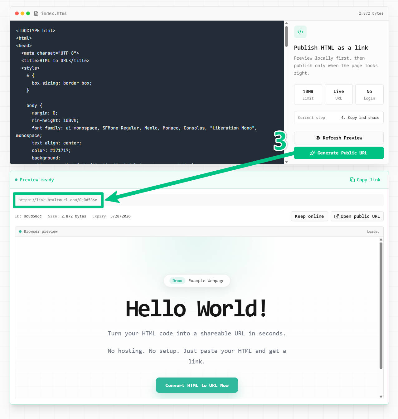 通过生成 URL 步骤将 HTML 转换成 URL 链接 通过生成 URL 步骤将 HTML 转换成 URL 链接