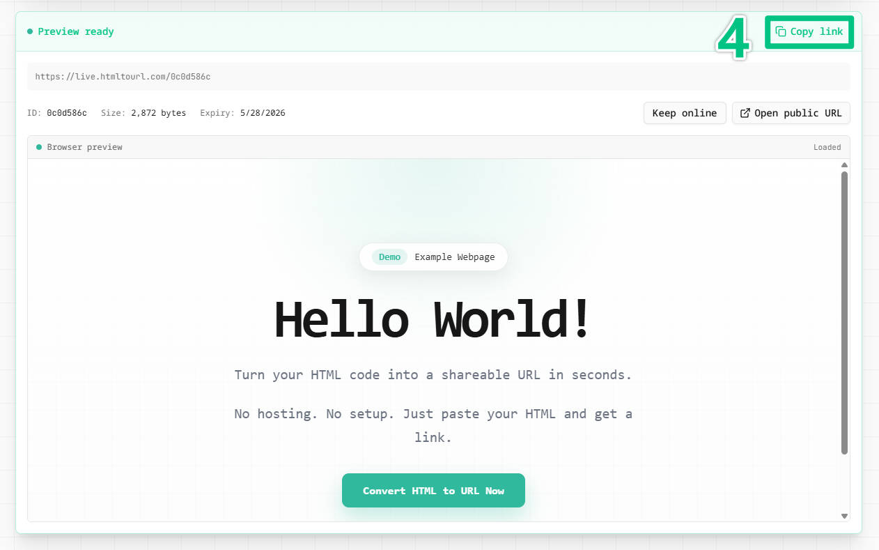 为 HTML 文件创建 URL 并分享生成链接 为 HTML 文件创建 URL 并分享生成链接